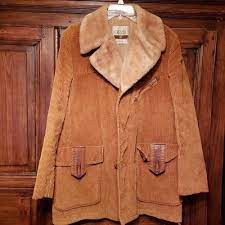 Vintage Cresco Men S 70s Tan Brown Western Leather Corduroy Work Coat Size 42 Men S Coats And Jackets Coat Work Coat