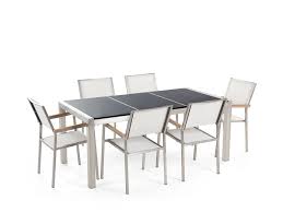 Black (378) white (363) brown (887) cherry (307). 6 Seater Garden Dining Set Black Granite Triple Plate Top With White Chairs Grosseto Beliani De