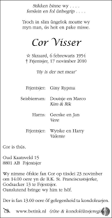 Cor Visser ✝ 17 november 2010 • overlijdensbericht en condoleances