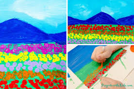 Field Of Tulips Q Tip Painting Spring Art Projects Kindergarten Art Projects Kindergarten Art
