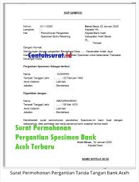 Contoh Surat Permohonan Pergantian Spesimen Bank Aceh Surat Buku Rohani