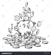 Cartoon Piggy Bank Among Falling Coins On Big Pile Of Money 2019 Chinese New Yea Symbo Black And White Sketches How To Draw Hands Business Vector Illustration