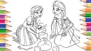 La reine des neiges de disney. Coloring Pages Disney Frozen Cartoon Anna Elsa And Olaf Coloring Book Learning Colors Youtube