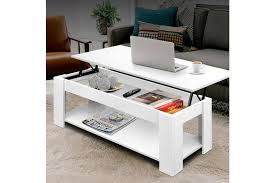 The four ottomans around the coffee table fit perfectly in place to create a solid piece of furniture when the top is not lifted up, although they can be pulled away from the table to provide extra seating or places to rest magazines and snacks. Artiss Lift Up Coffee Table White Matt Blatt