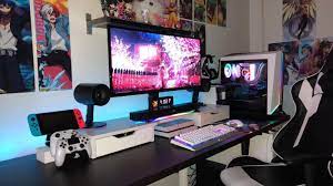 Literally My Dream Setup Just Would Want A Large Tv And 3 Monitors Or 2 But A Large Tv Above The Video Game Rooms Computer Gaming Room Video Game Room Design
