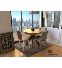 Comedor redondo con 4 sillas en madera nativa robusta de bali, con incrustaciones de piedra, canela o coco. Mesa Redonda Extensible De Comedor En Madera Zafiro