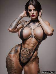 Porn image of tattoos woman muscular tight gigantic boobs tall nude created  by AI