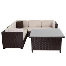 Atlantic Contemporary Lifestyle Bellagio 7 Piece Patio Sectional Set Brown Synthetic Wicker And Off Wh Patio Sectional Outdoor Sofa Sets Outdoor Furniture Sets