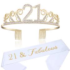 Birthday Crown And Sash Amazon Com Babeyond 21st Birthday Tiara And Sash Crystal Happy Birthday Crown And Satin Finally Twenty One Sash 21st Birthday Party Supplies Rhinestone 21st P In 2020 21st Birthday Crown 21st Birthday
