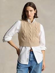 Áo Len Nữ Không Tay Cropped Cable Wool-Cashmere Sweater
