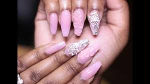 Add up an accent finger to the perfectly. Pink Nude Matte 3d Flowers And Bling Acrylic Nails Fill In Longhairprettynails Youtube