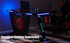 Eureka Ergonomic Z60 Gaming Desk 60 Z Shaped Large Pc Computer Gaming Desks Tables With Rgb Led Lights Controller Sta Gaming Desk Desk Gaming Desk Led Lights