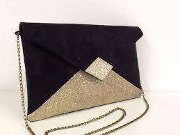 Black Evening Clutch Bag With Gold Sequins Black Suedette Wedding Clutch Bag Customizable Golden Handbag With Detachable Chain Clutch Bag Wedding Clutch Bag Evening Clutch Bag