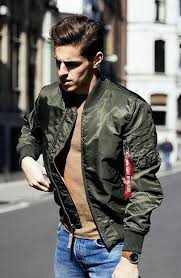 Fall Fashion Inspiration With A Brown T Shirt Green Bomber Jacket Light Wash Denim Brown Leather Banded Watch Model Unknown Stree Muzhskoj Stil Bomber Stil