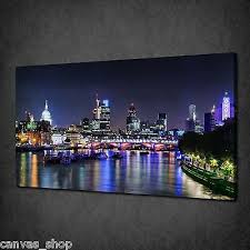 Featured along the river thames are the house of parliament, westminster bridge, and the clock commonly referred to as big ben. London City Skyline By Night Modern Canvas Print Wall Art Picture Ready To Hang 21 85 Picclick Uk