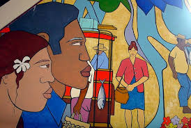 Francois Ravello Tahiti Poisson Frais Et Quelques Fruits Et Legumes Locaux Sont Presentes Sous Une Fresque Coloree Peinte Pa Peinture Artiste Artiste Peintre
