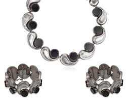 Antonio Pineda Group Of Obsidian And Onyx Jewelry Onyx Jewelry Bracelet Set Silver Mexican Silver Jewelry