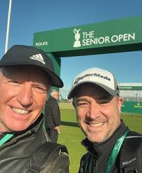 Thanks Bernhard @bernhard.langer for giving me two full access Player  passes to the British Senior Open in Carnoustie this week. Today, I  surprised Pastor David Simpson's son in law, Ryan Ferrie, with