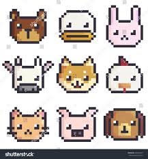 Vector Pixel Art Collection Of 9 Animals With Bear Duck Rabbit Cow Shiba Inu Chicken Cat Pig And Dog Perfect For Mobile Game Design Pixel Art Art Pixel