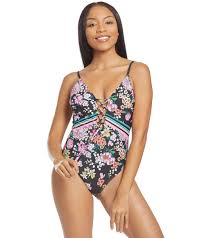 Kenneth Cole Reaction Bloomin Beauty Floral Lace Front One Piece Swimsuit