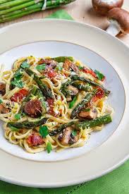 Roasted Asparagus And Mushroom Carbonara Recipe Asparagus And Mushrooms Recipes Food