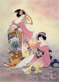 この着物美人画 顔 振る舞い スタイル全てパーフェクト 現代の浮世絵ともいえる日本画作品 日本画 芸者アート アートのアイデア