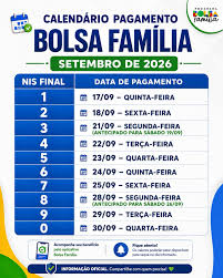 🚨 JÁ CONFIRMIU A DATA DO SEU BOLSA FAMÍLIA? O pagamento de setembro de 2026  começa no dia 17/09 e segue conforme o final do NIS. 👉 Procure o número  final do