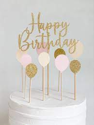 gold glitter script happy birthday and balloons cake topper etsy in 2021 birthday cake toppers diy cake topper happy birthday cake topper