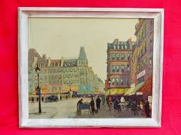 Vintage Mid Century Marcel Brisson Montmarte Textured Lithograph Paris  Street