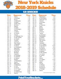 Printable 2018 2019 New York Knicks Schedule Warriors Schedule Basketball Schedule Indiana Pacers