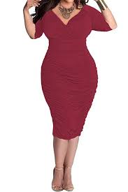 Amazon Com Poseshe Womens Plus Size Deep V Neck Wrap Ruched Waisted Bodycon Dress Clothing Bodycon Dress Bodycon Fashion Midi Dress Bodycon