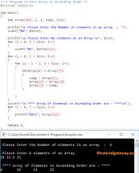 /* c program to sort a string in alphabetical order . C Program To Sort Array In Ascending Order