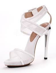 Tacco 12 cm plateau 2,5 cm. Sandali Bianchi Alla Moda Sexy Con Tacco Alto Milanoo Com