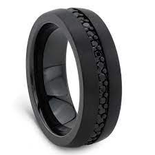Black Tungsten Ring With Black Sapphires By Triton Black Tungsten Rings Rings For Men Black Sapphire Ring