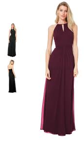 Sku 80075 Chiffon Halter Open Back Gown With A Keyhole Front A Line Skirt Is Adorned With Front And Back Gathers Al Dresses Bridesmaid Dresses Formal Dresses