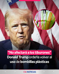 🗣️ “No creo que afecte mucho a los tiburones, ya que mastican todo lo que  hay por el océano”. 🥤 Donald Trump firmó una orden ejecutiva para volver  al uso de bombillas