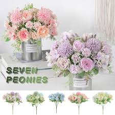 17 piece package silk flower wedding bridal bouquet sets purple turquoise malibu. Peigu Silk Peony Artificial Fake Flowers Bunch Bouquet Wedding Party Decor Buy From 4 On Joom E Commerce Platform