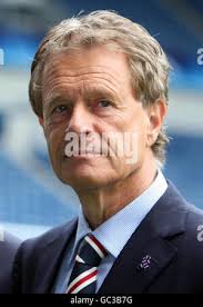 The new Rangers chairman Alastair Johnston (centre) watches from the  directors box along side Chief Executive Martin Bain (l) during the  Clydesdale Bank Scottish Premier league match at Ibrox, Glasgow Stock Photo  -