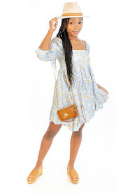 Blooming Blue Floral Puff Sleeve Dress Babydoll Dress L Mae Boutique L Mae Boutique