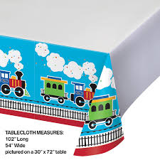 All Aboard Train Plastic Tablecover Border, 54" X 102"