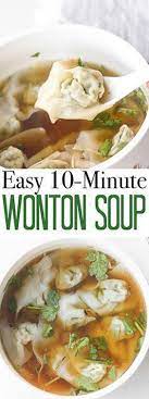 Place about one teaspoon of the filling at the center of each wonton skin. Easy 10 Minute Wonton Soup Foodrecipes Wiki Vegetarian Soup Recipes Recipes Delicious Soup
