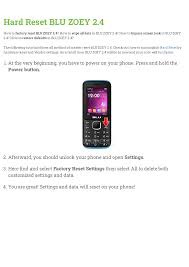 Hard Reset BLU ZOEY 2.4