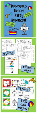 Binomials Beach Party Bonanza Practice Multiplying Binomials And Using Foil 2 Versions Included Wo Middle School Inspiration Task Cards Fun Math Activities