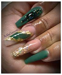 Emerald Green Nails Emerald Green Nails Acrylic Long Emeraldgreennailsacryliclong In 2021 Red And Gold Nails Green Acrylic Nails Emerald Nails