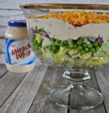 7 Layer Pea Salad Recipe 7 Layer Salad Salad Recipes With Miracle Whip 7 Layer Salad With Miracle Whip Seven Layer Salad Layered Salad Recipes Layered Salad