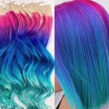 Create a blue and purple hair look by adding in bright blue and teal to give your hair gorgeous mermaid contrast. Gem Mermaid Hair Pink Purple And Turquoise Ombre Hair Etsy