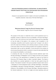 Maybe you would like to learn more about one of these? Pdf Analisis Pengendalian Biaya Operasional Dalam Kaitannya Dengan Tingkat Profitabilitas Perusahaan Pada Perusahaan Perhotelan