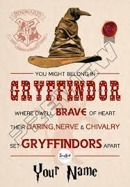 Harry Potter Gryffindor Certificate Hogwarts Sorting Hat Hogwarts Sorting Hat