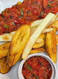 Fried yam with shito and fried fish