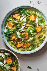 Lentil And Chicken Soup With Sweet Potatoes And Escarole Recipe Sweet Potato Soup Escarole Recipes Soup Dinner